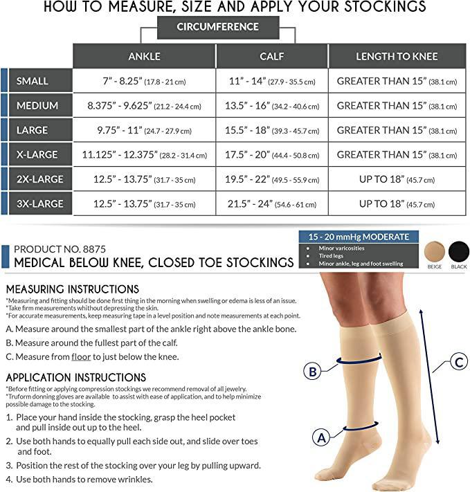 TRUFORM Medical Compression Stockings Knee High Small Black (8875