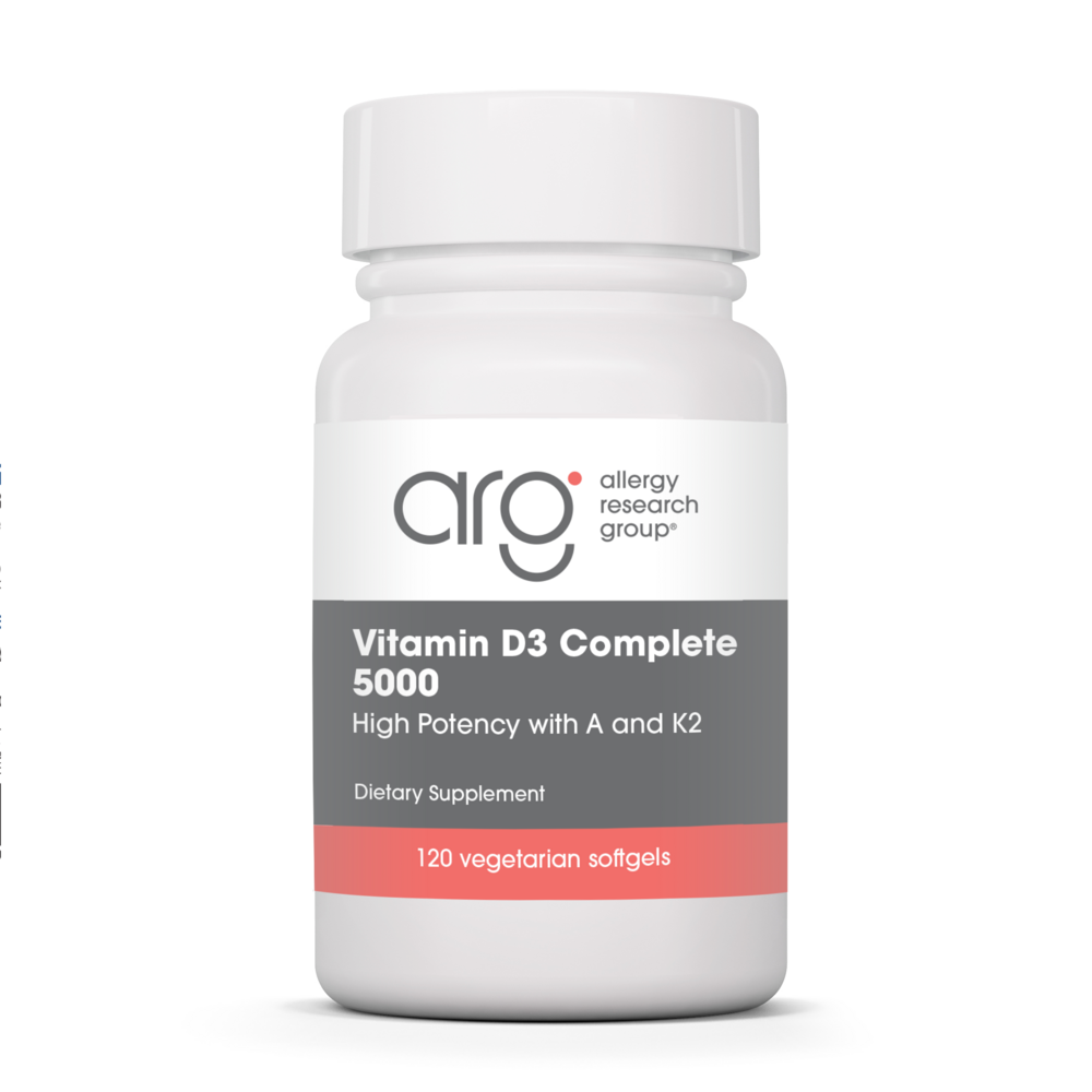 Allergy Research Group Vitamin D3 Complete 5000 High Potency with A and K2 120 Veggie Softgels