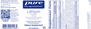 Pure Encapsulations Lithium5mg (Orotate) 90 Capsules