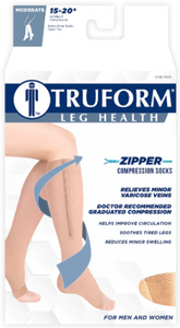 TRUFORM Zipper Compression Stockings Beige MEDIUM (Medium Compression 15-20)