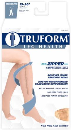 TRUFORM Zipper Compression Stockings Beige MEDIUM (Medium Compression 15-20)