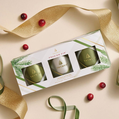 Thymes Frasier Fir Frosted Plaid Trio 2oz. Candle Set