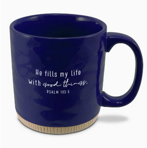 Ceramic Mug Powerful Words Happy Blue 16oz