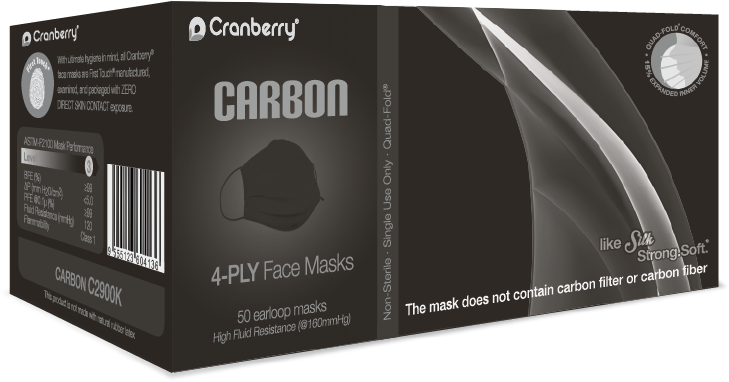 Cranberry Carbon 4-PLY Face Masks - Level 3 - 50ct