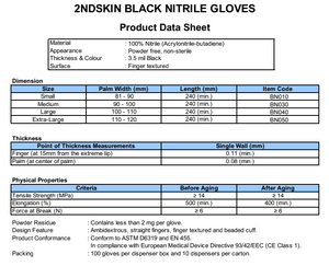 2ND Skin Nitrile Powder Free Black Gloves - Large - ONE CASE 1,000 Gloves (10 x 100)