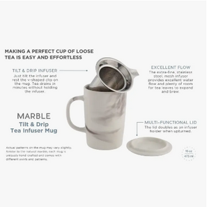 CASAWARE Tea Infuser Mug Marble Ocean 16oz