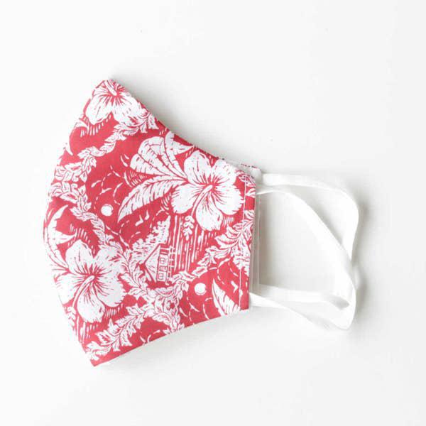 Face Mask With Filter - Hawaiian Print - Red