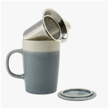 Load image into Gallery viewer, CASAWARE Tea Infuser Mug Crackle Glaze Slate Blue 16oz
