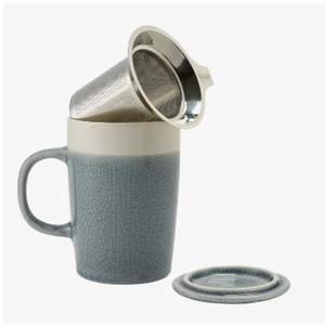 CASAWARE Tea Infuser Mug Crackle Glaze Slate Blue 16oz