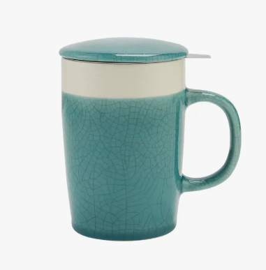 CASAWARE Tea Infuser Mug Crackle Turquoise 16oz