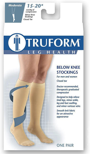 TRUFORM Medical Compression Stockings Knee High Large Beige  (8875 Moderate Compression)