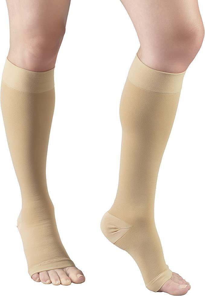 TRUFORM Medical Compression Stockings Knee High Open Toe X-Large Beige  (0875 Moderate Compression)