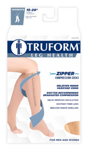 TRUEFORM  Zipper Compression Stockings Beige Large (Moderate Compression 15-20)