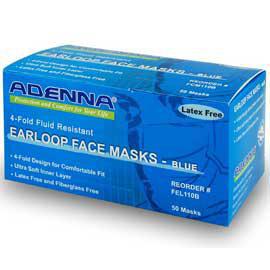 Face Masks  3 Fold, 3 Ply Fluid Resistant 50 Count (Adenna)
